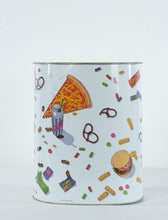 Load image into Gallery viewer, Vintage Cheinco Snack Food Print Metal Waste Basket Trash Can 1987
