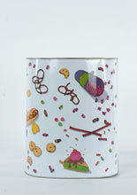 Load image into Gallery viewer, Vintage Cheinco Snack Food Print Metal Waste Basket Trash Can 1987
