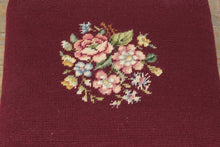 Load image into Gallery viewer, Vintage Needlepoint Footstool Queen Anne Style Wood Ottoman Floral Burgundy
