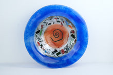 Load image into Gallery viewer, Large Fused Art Glass Bowl Cobalt Blue Mosaic Spiral Footed Centerpiece 16 Inch
