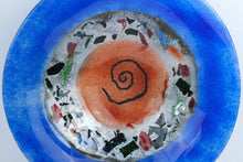 Load image into Gallery viewer, Large Fused Art Glass Bowl Cobalt Blue Mosaic Spiral Footed Centerpiece 16 Inch
