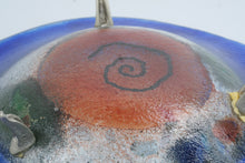 Load image into Gallery viewer, Large Fused Art Glass Bowl Cobalt Blue Mosaic Spiral Footed Centerpiece 16 Inch
