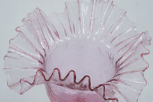 Load image into Gallery viewer, Blenko 388 Pink Crackle Glass Vase Hand Blown Ruffle Rim
