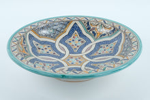 Load image into Gallery viewer, Fes Naji Moroccan Hand-Painted Ceramic Wall Bowl – 14&quot; Round – Footed &amp; Signed
