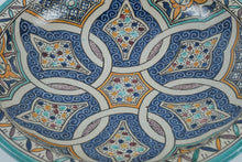 Load image into Gallery viewer, Fes Naji Moroccan Hand-Painted Ceramic Wall Bowl – 14&quot; Round – Footed &amp; Signed
