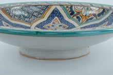 Load image into Gallery viewer, Fes Naji Moroccan Hand-Painted Ceramic Wall Bowl – 14&quot; Round – Footed &amp; Signed
