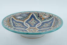 Load image into Gallery viewer, Fes Naji Moroccan Hand-Painted Ceramic Wall Bowl – 14&quot; Round – Footed &amp; Signed
