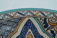 Load image into Gallery viewer, Fes Naji Moroccan Hand-Painted Ceramic Wall Bowl – 14&quot; Round – Footed &amp; Signed
