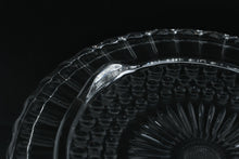 Load image into Gallery viewer, Pressed Glass Footed Serving Tray – Sunburst &amp; Hobnail Pattern – 11" Round

