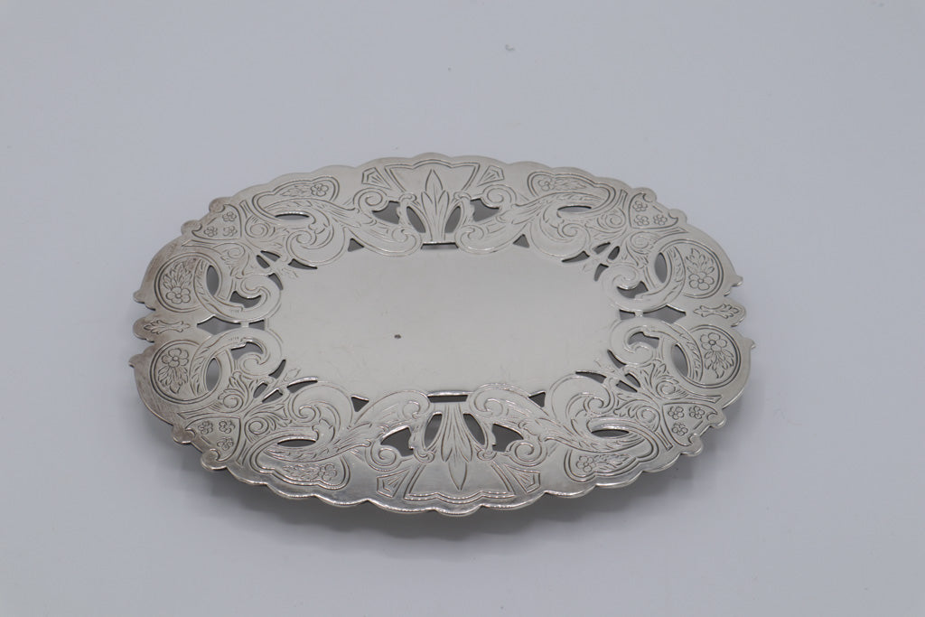 Wallace Silverplate Pierced Footed Serving Tray – Ornate Floral Scroll Design, #7310