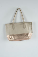 Load image into Gallery viewer, Fossil Leather Tote Bag Cream Rose Gold Metallic Colorblock Zip Top - Online Only
