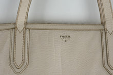Load image into Gallery viewer, Fossil Leather Tote Bag Cream Rose Gold Metallic Colorblock Zip Top - Online Only
