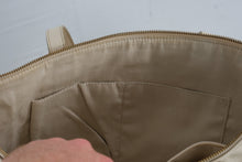 Load image into Gallery viewer, Fossil Leather Tote Bag Cream Rose Gold Metallic Colorblock Zip Top - Online Only
