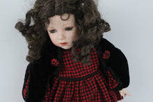 Load image into Gallery viewer, Vintage Franklin Heirloom Dolls Porcelain Girl Doll Red Black Plaid Dress 19 Inch
