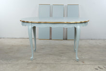 Load image into Gallery viewer, Vintage French Provincial Dining Table 3 Leaves Blue Gold Cabriole Legs
