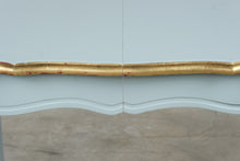 Load image into Gallery viewer, Vintage French Provincial Dining Table 3 Leaves Blue Gold Cabriole Legs
