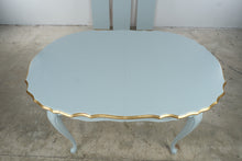 Load image into Gallery viewer, Vintage French Provincial Dining Table 3 Leaves Blue Gold Cabriole Legs
