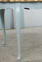 Load image into Gallery viewer, Vintage French Provincial Dining Table 3 Leaves Blue Gold Cabriole Legs

