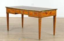 Load image into Gallery viewer, Antique French Satinwood Desk with Leather Inlay &amp; Brass Trim
