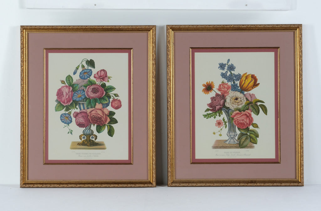 Pair of Framed Jean-Louis Prévost Style Floral Lithographs – Vase Verre de Couleur & Vase de Venise (22