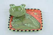 Load image into Gallery viewer, Whimsical Frog Serving Tray and Frog Bowl Set Hand Painted Ceramic Platter Dip Bowl

