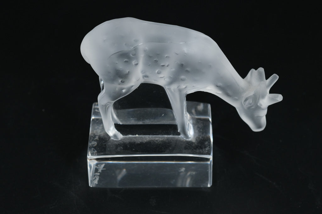 Lalique France “Spotted Deer Grazing” Frosted Crystal Figurine