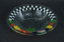 Load image into Gallery viewer, Peggy Karr Fused Glass Fruit Bowl Black White Checkerboard 13 Inch Hand Painted
