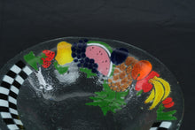Load image into Gallery viewer, Peggy Karr Fused Glass Fruit Bowl Black White Checkerboard 13 Inch Hand Painted
