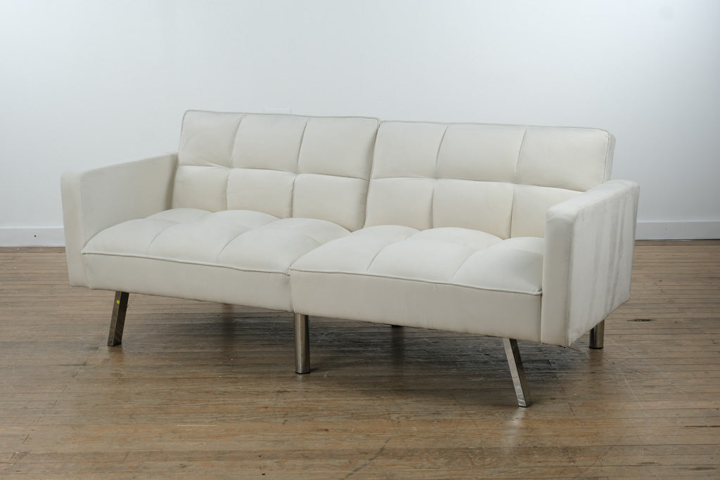 Modern Velvet Futon Sofa Bed – Convertible with Chrome Legs