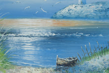 Load image into Gallery viewer, G Nelson Original Oil Painting Coastal Lighthouse Seascape 38 x 26
