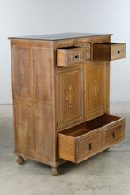Load image into Gallery viewer, Vintage Oak Gentleman's Chest with Carved Panel Doors and Floral Inlay
