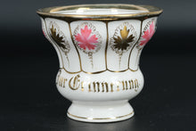 Load image into Gallery viewer, Antique German Porcelain Cup &amp; Saucer – “Zur Erinnerung” – Hand Painted Gold &amp; Floral Detail
