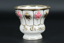 Load image into Gallery viewer, Antique German Porcelain Cup &amp; Saucer – “Zur Erinnerung” – Hand Painted Gold &amp; Floral Detail
