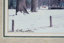 Load image into Gallery viewer, Bob Timberlake Gilleys Cows Personalized Winter Farm Print Framed 22 x 17
