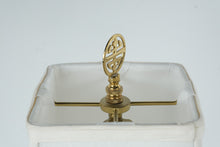 Load image into Gallery viewer, Glass Globe Brass Table Lamp 21 Inch with White Shade and Asian Style Finial
