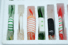 Load image into Gallery viewer, Glass Candy Christmas Ornaments – Red Green White Wrapped Candy, New Old Stock (2.25” &amp; 3”)
