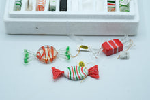 Load image into Gallery viewer, Glass Candy Christmas Ornaments – Red Green White Wrapped Candy, New Old Stock (2.25” &amp; 3”)
