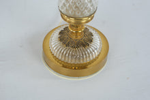 Load image into Gallery viewer, Vintage Hollywood Regency Crystal Style Pressed Glass Brass Table Lamps Pair
