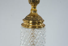 Load image into Gallery viewer, Vintage Hollywood Regency Crystal Style Pressed Glass Brass Table Lamps Pair
