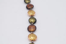 Load image into Gallery viewer, Murano Style Foil Glass Bead Necklace Green Copper Gold Artisan Jewelry
