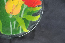 Load image into Gallery viewer, Hand Painted Fused Glass Tulip Serving Platter Round Art Glass Plate Signed 2000
