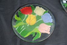 Load image into Gallery viewer, Hand Painted Fused Glass Tulip Serving Platter Round Art Glass Plate Signed 2000
