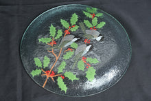 Load image into Gallery viewer, Peggy Karr Chickadees Holly Fused Glass Serving Platter Christmas 11.5 Inch
