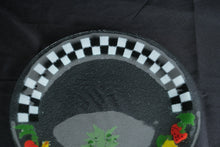 Load image into Gallery viewer, Hand Painted Fused Glass Fruit Serving Platter Checkerboard Rim 11 Inch
