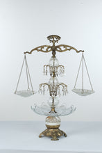 Load image into Gallery viewer, Vintage Hollywood Regency Scales of Justice Brass Tone Crystal Glass Centerpiece

