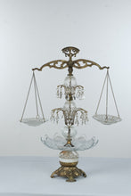 Load image into Gallery viewer, Vintage Hollywood Regency Scales of Justice Brass Tone Crystal Glass Centerpiece

