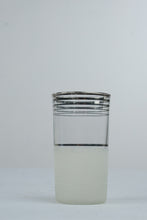 Load image into Gallery viewer, Vintage Silver Banded Drinking Glasses Set of 8 with Chrome Wire Carrier
