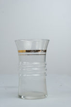 Load image into Gallery viewer, Vintage Silver Banded Drinking Glasses Set of 8 with Chrome Wire Carrier
