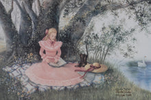 Load image into Gallery viewer, Framed Glynda Turley Limited Edition Print – Victorian Lady Reading by Lake with Swan
