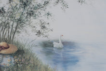Load image into Gallery viewer, Framed Glynda Turley Limited Edition Print – Victorian Lady Reading by Lake with Swan
